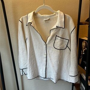 White Button-Up Shirt with Black Trim